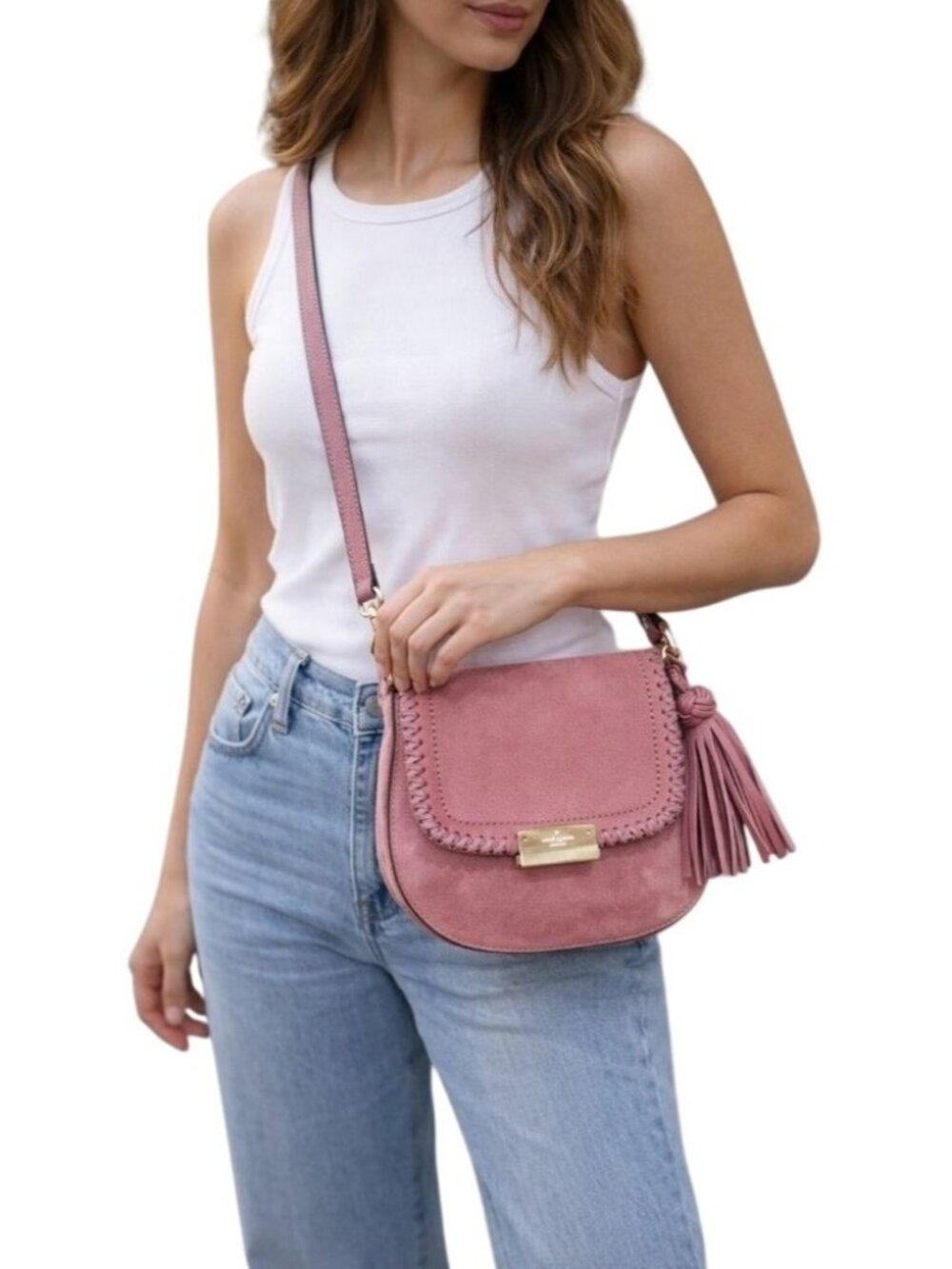 Kate Spade New York Adalise Somerton Crossbody Bag Pink Suede Leather Coquette